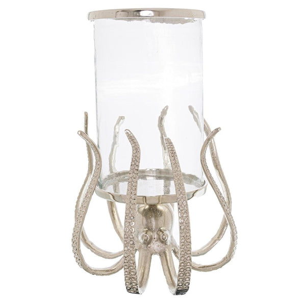 Large Silver Octopus Candle Hurricane Lantern - House of Altair