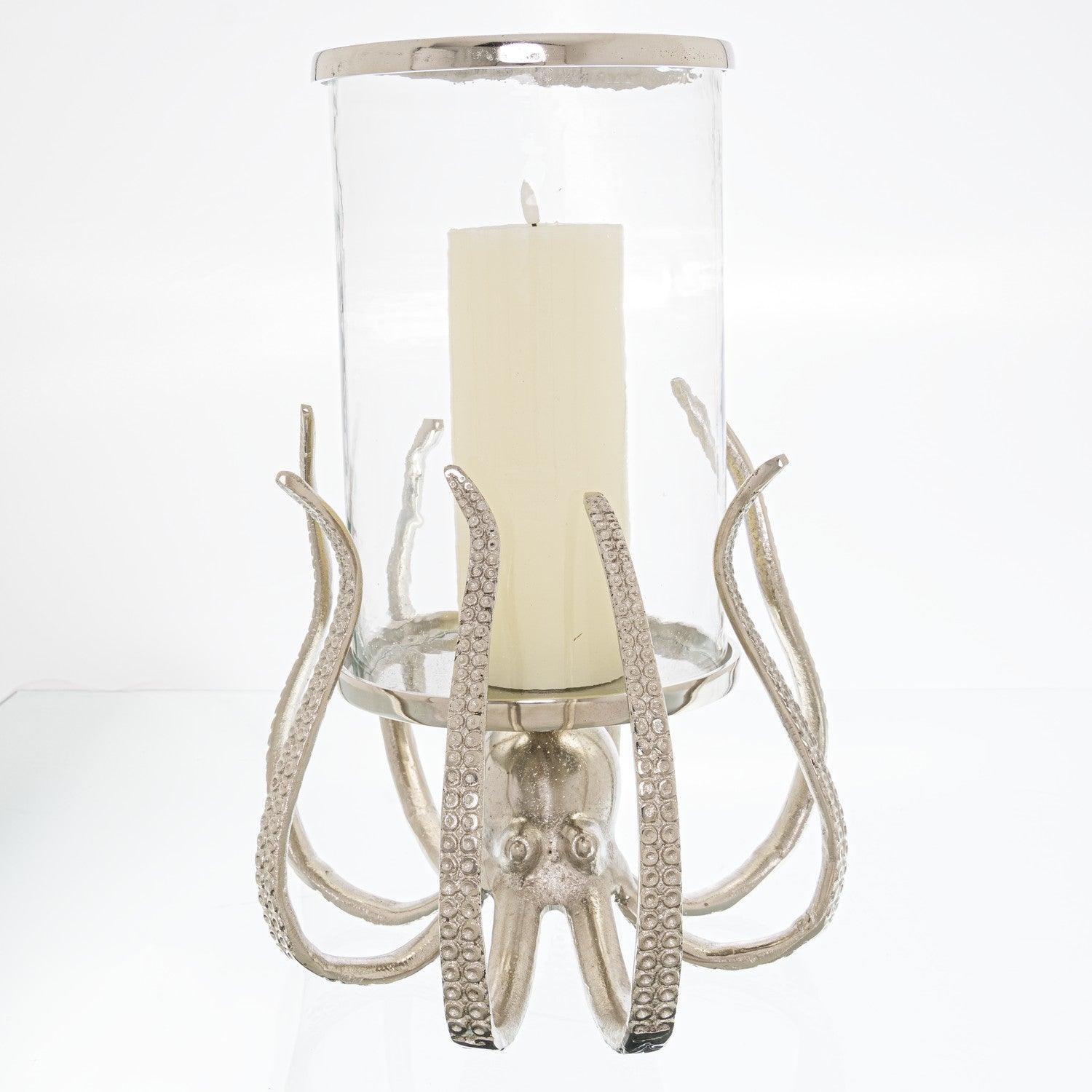 Large Silver Octopus Candle Hurricane Lantern - House of Altair