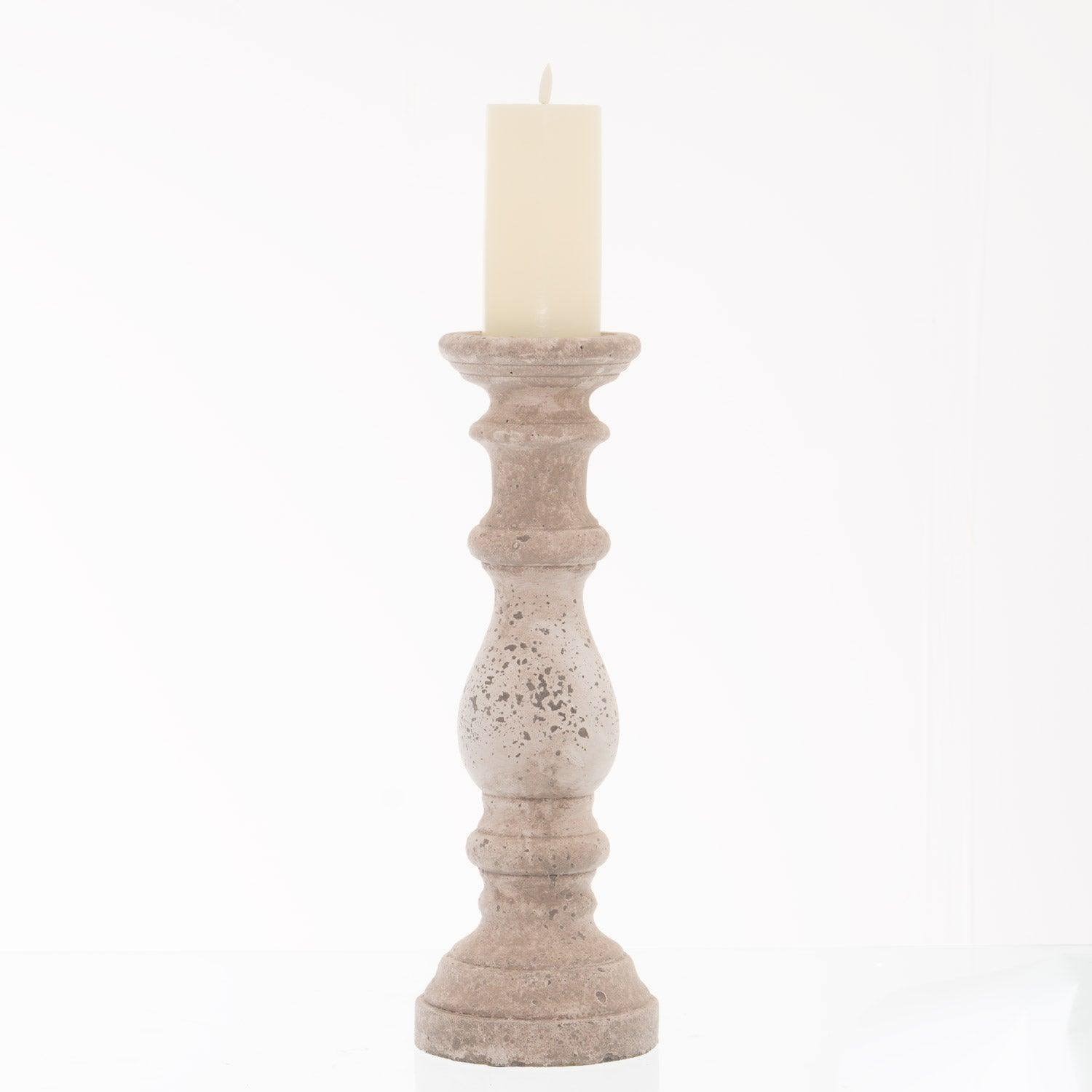 Large Stone Ceramic Column Candle Holder - House of Altair