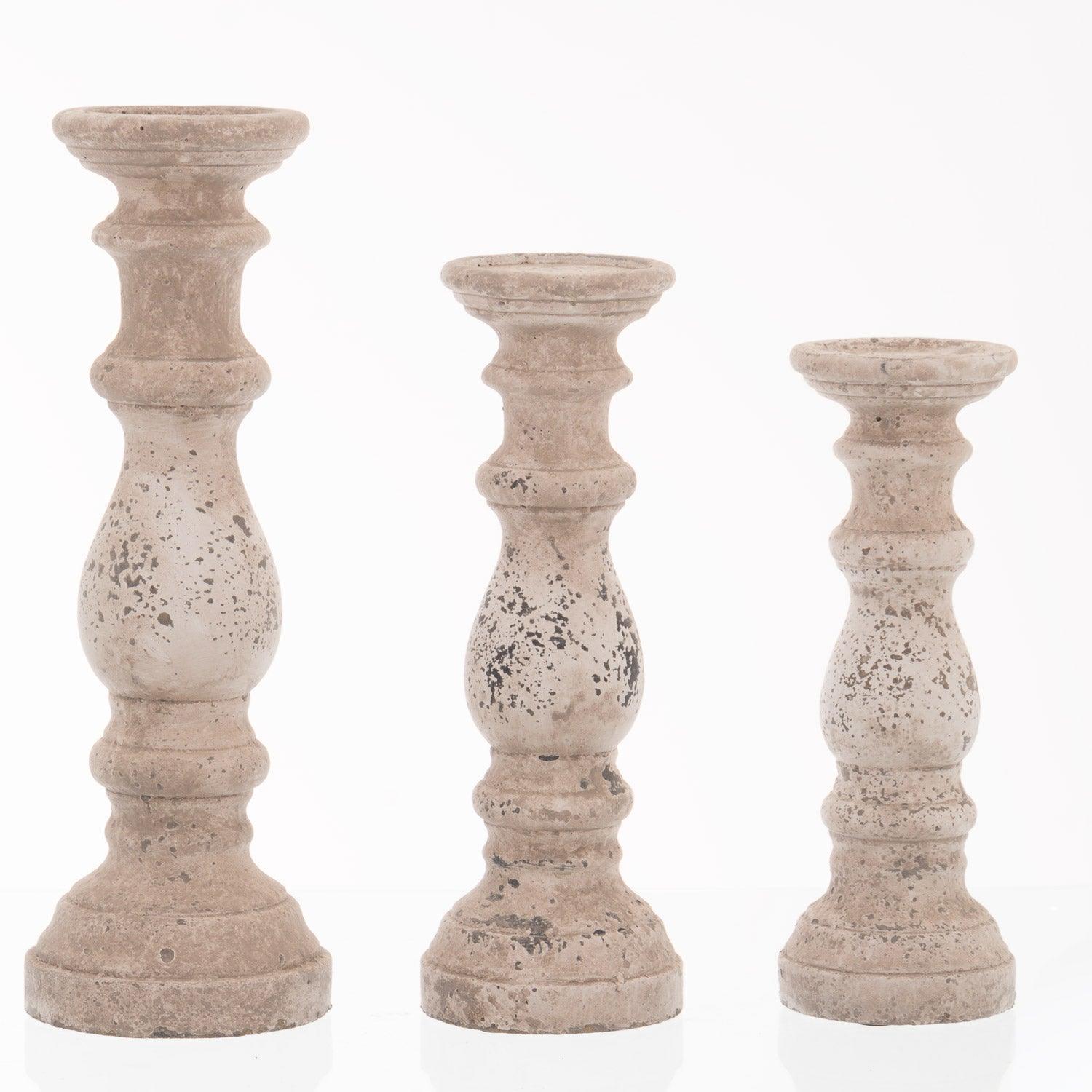 Large Stone Ceramic Column Candle Holder - House of Altair