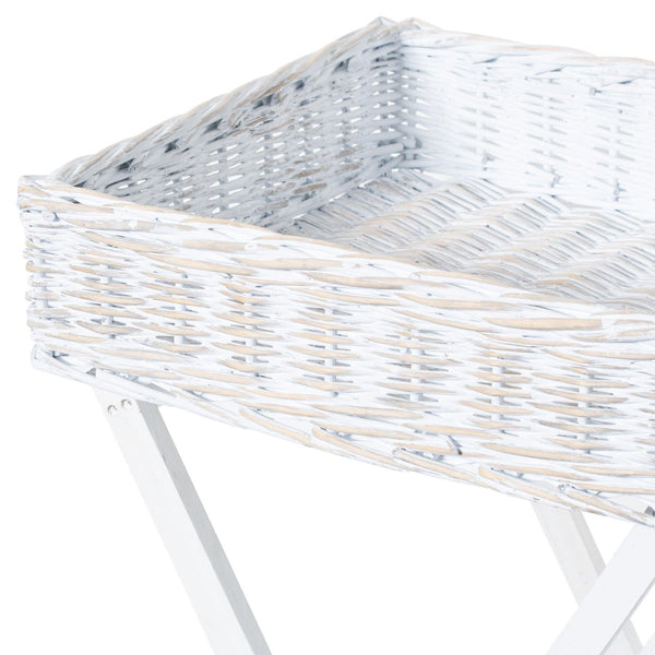 Large White Wash Wicker Basket Butler Tray - House of Altair