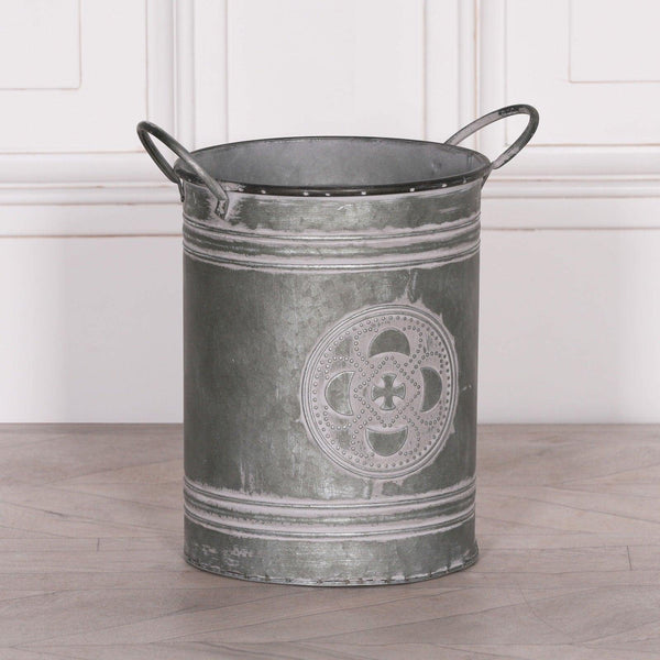 Metal Embossed Planter With Handles - House of Altair