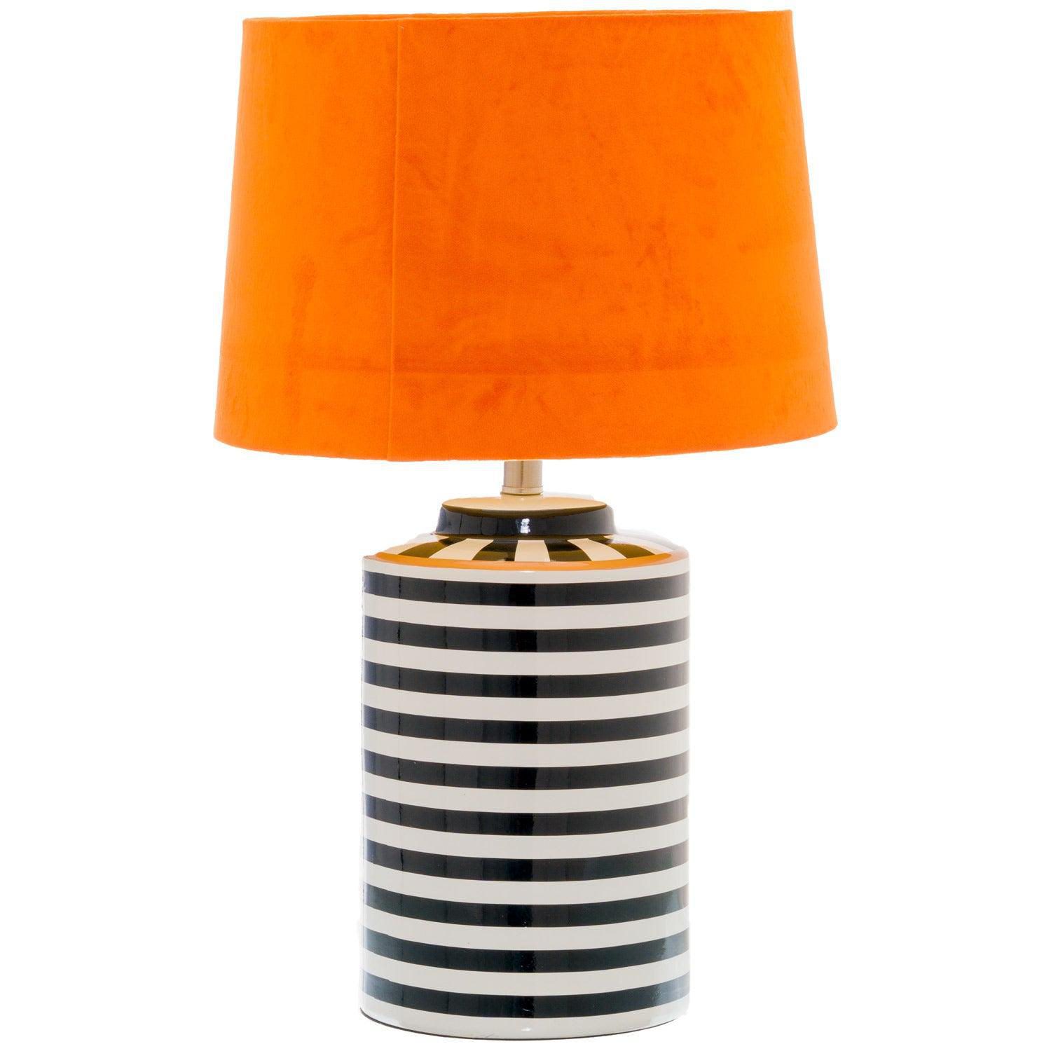 Monochrome Ceramic Lamp With Burnt Orange Velvet Shade - House of Altair