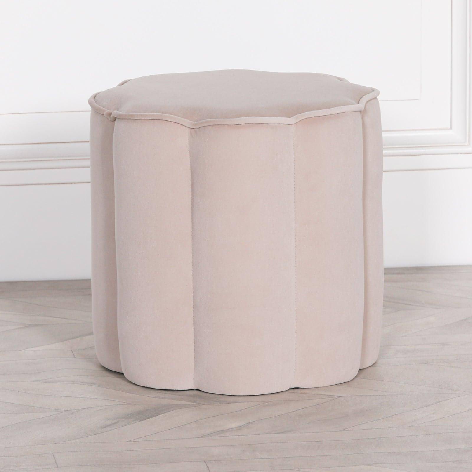 Natural Colour Velvet Round Stool - House of Altair