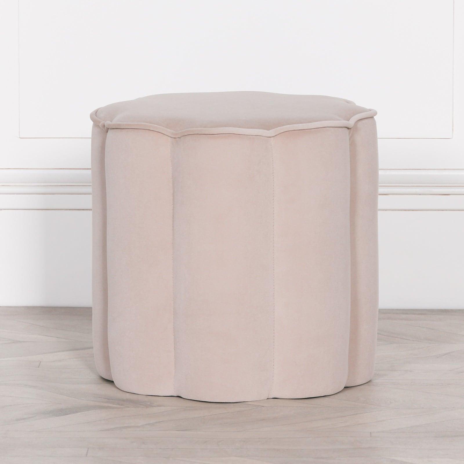 Natural Colour Velvet Round Stool - House of Altair