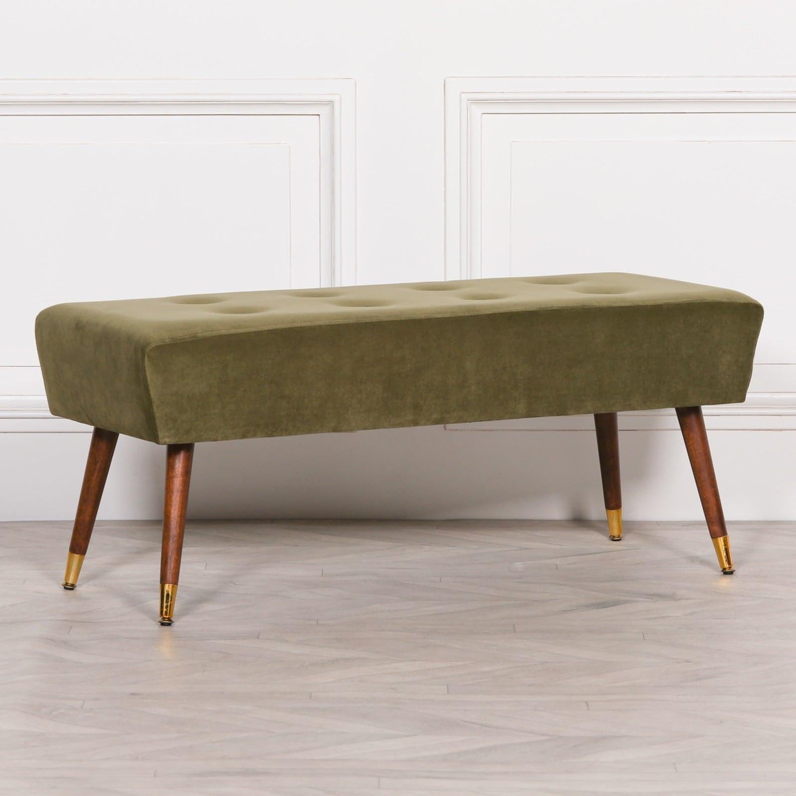 Olive Green Buttoned Ottoman Stool - House of Altair