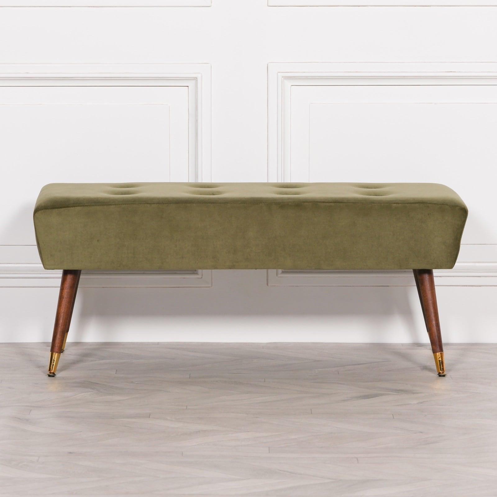 Olive Green Buttoned Ottoman Stool - House of Altair