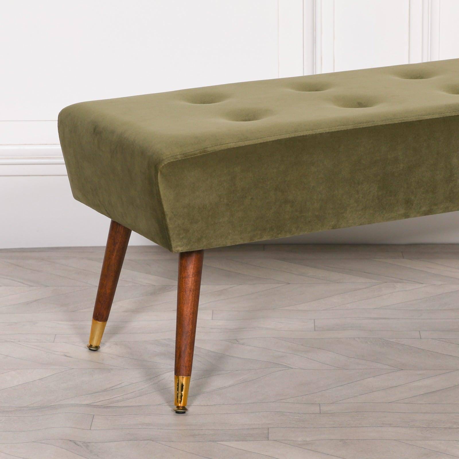 Olive Green Buttoned Ottoman Stool - House of Altair