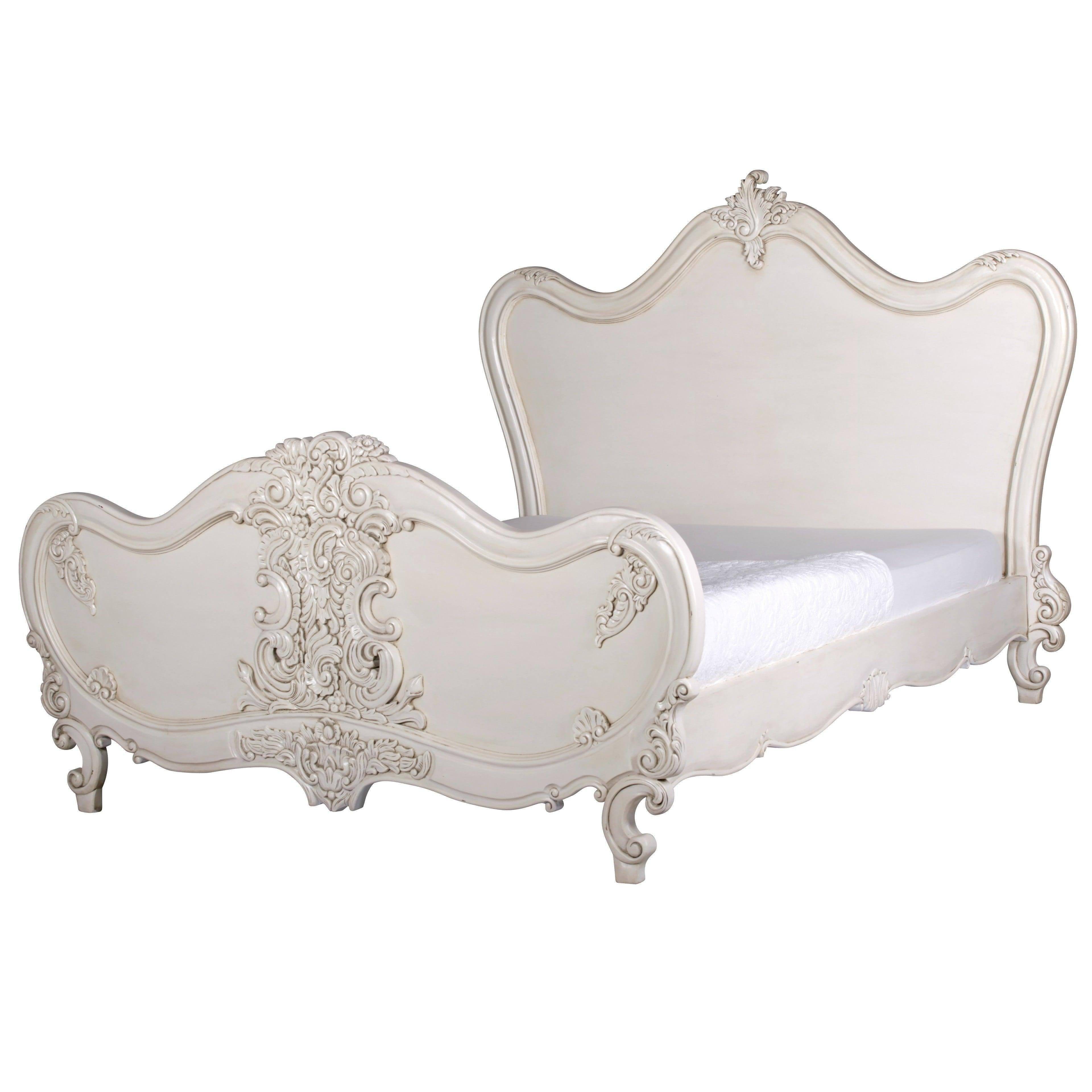 Ornate Ivory Distressed 5ft King Bed - House of Altair