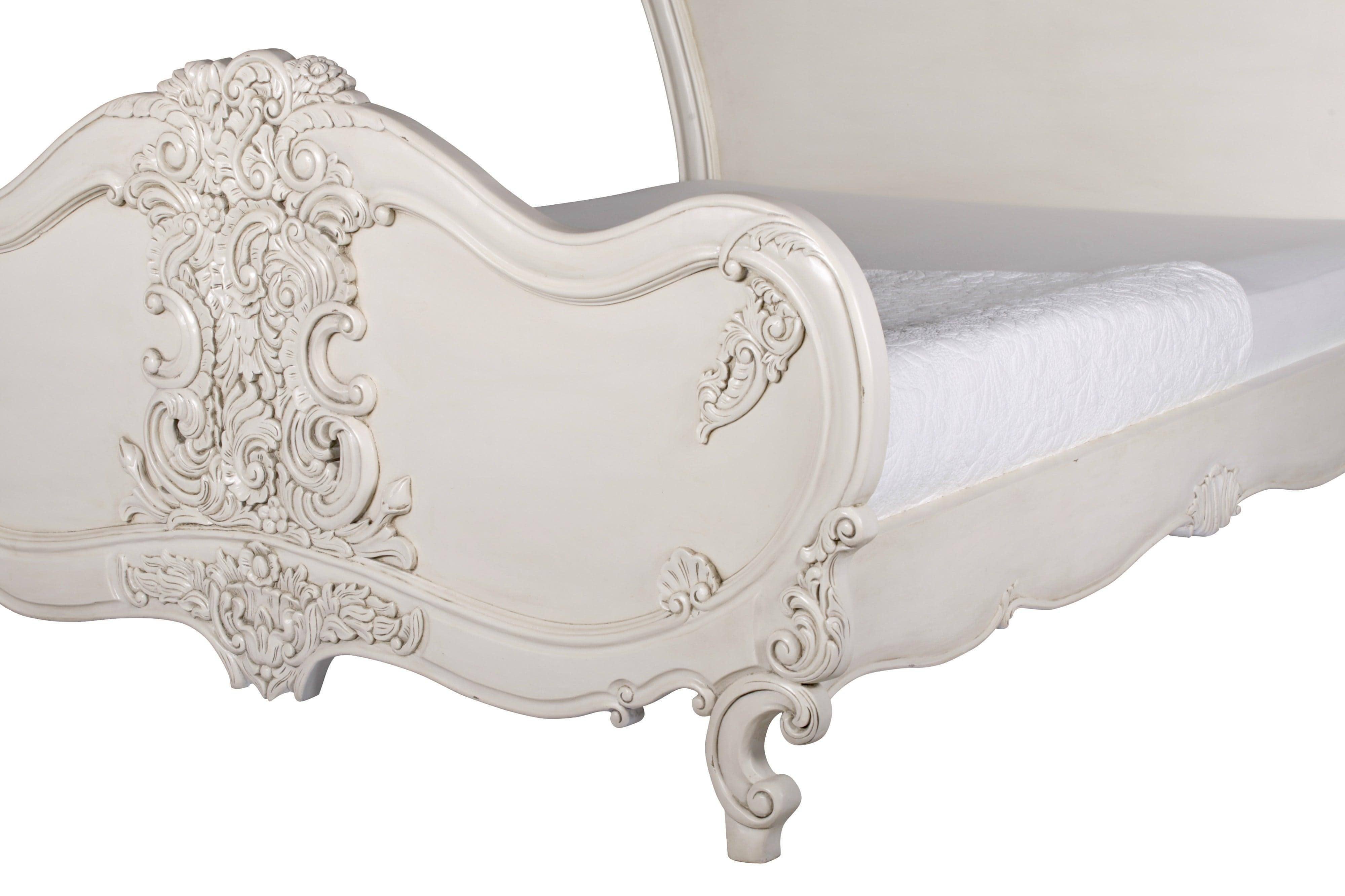 Ornate Ivory Distressed 5ft King Bed - House of Altair