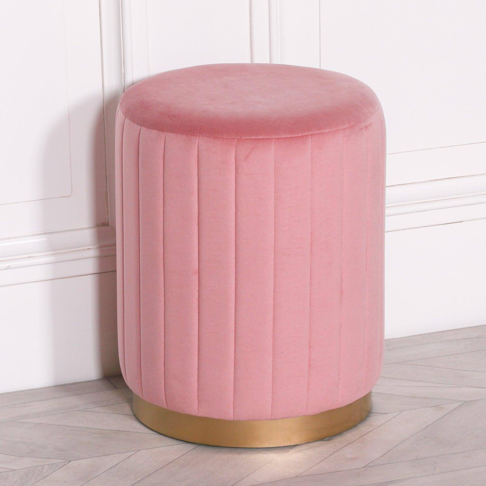 Pink Velvet Round Stool - House of Altair