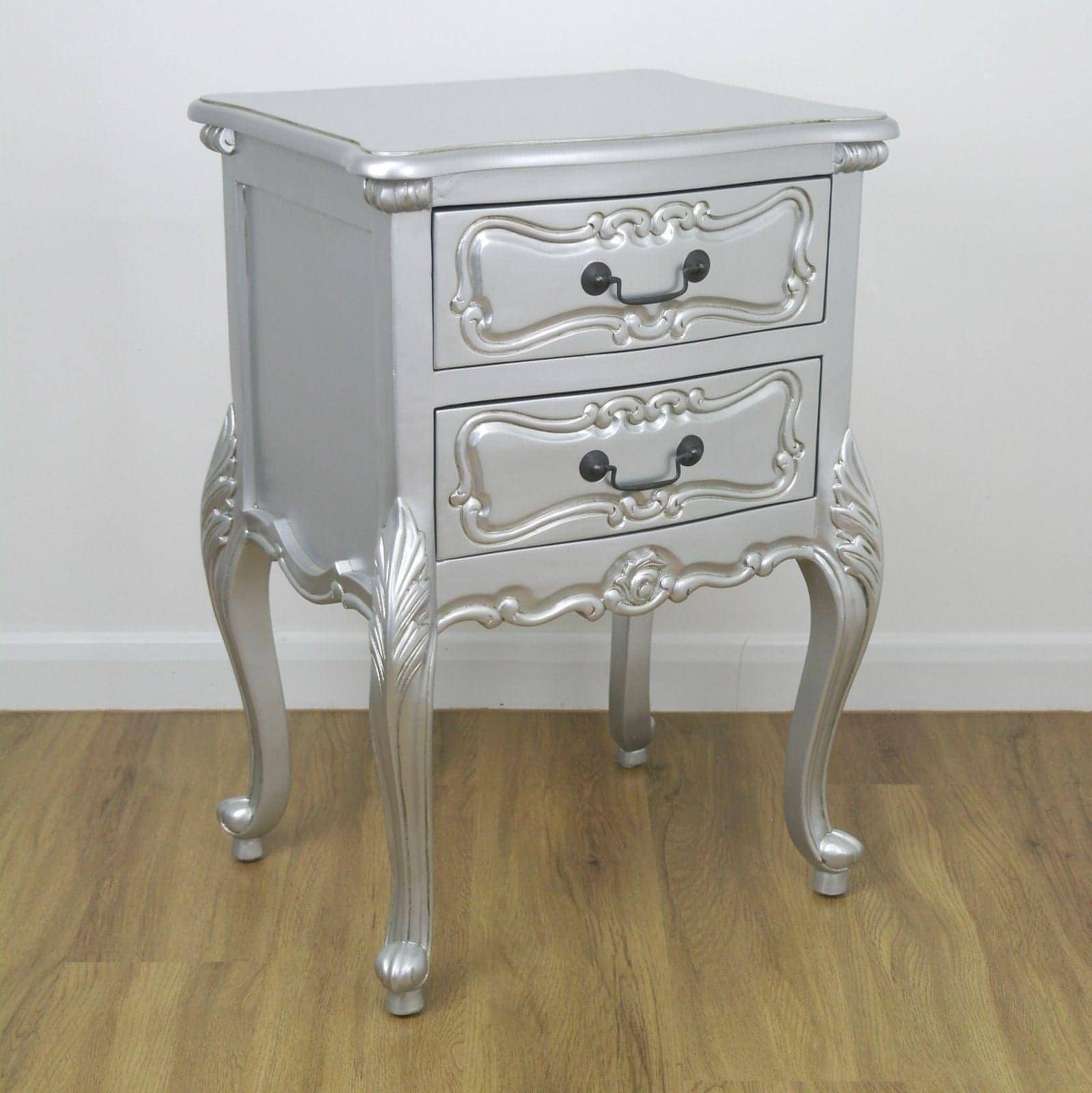 Rococo Silver Carved Bedside - House of Altair