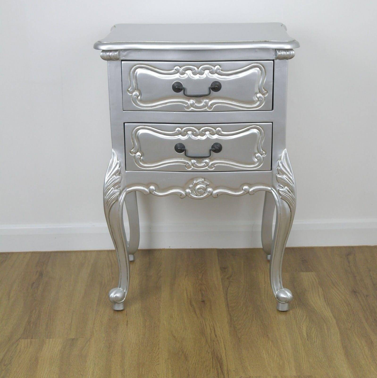 Rococo Silver Carved Bedside - House of Altair