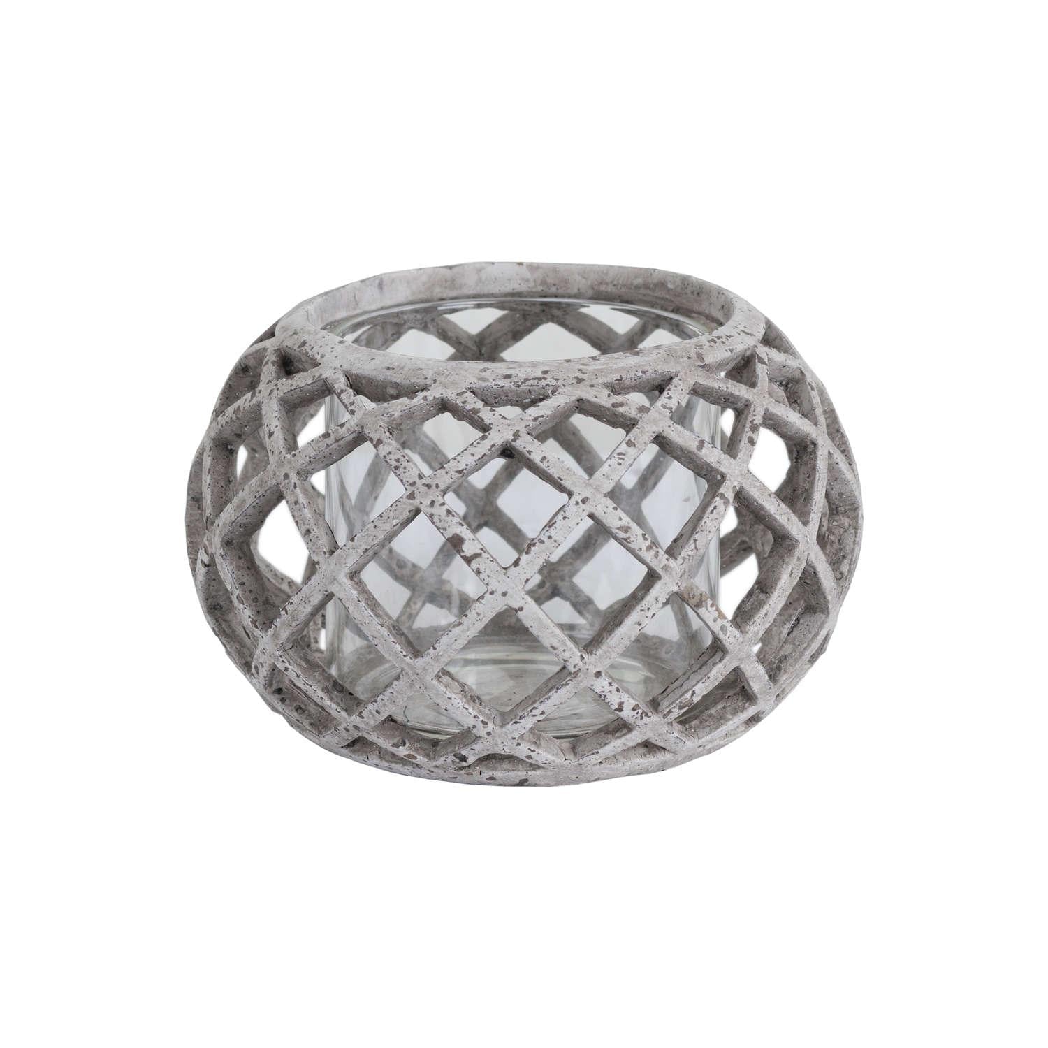 Round Ceramic Lattice Hurricane Lantern - House of Altair