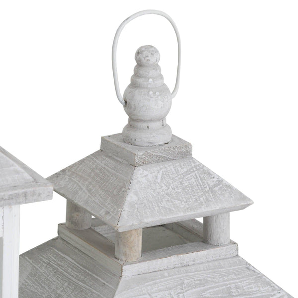 Set Of 3 White Window Style Lanterns With Open Top - House of Altair