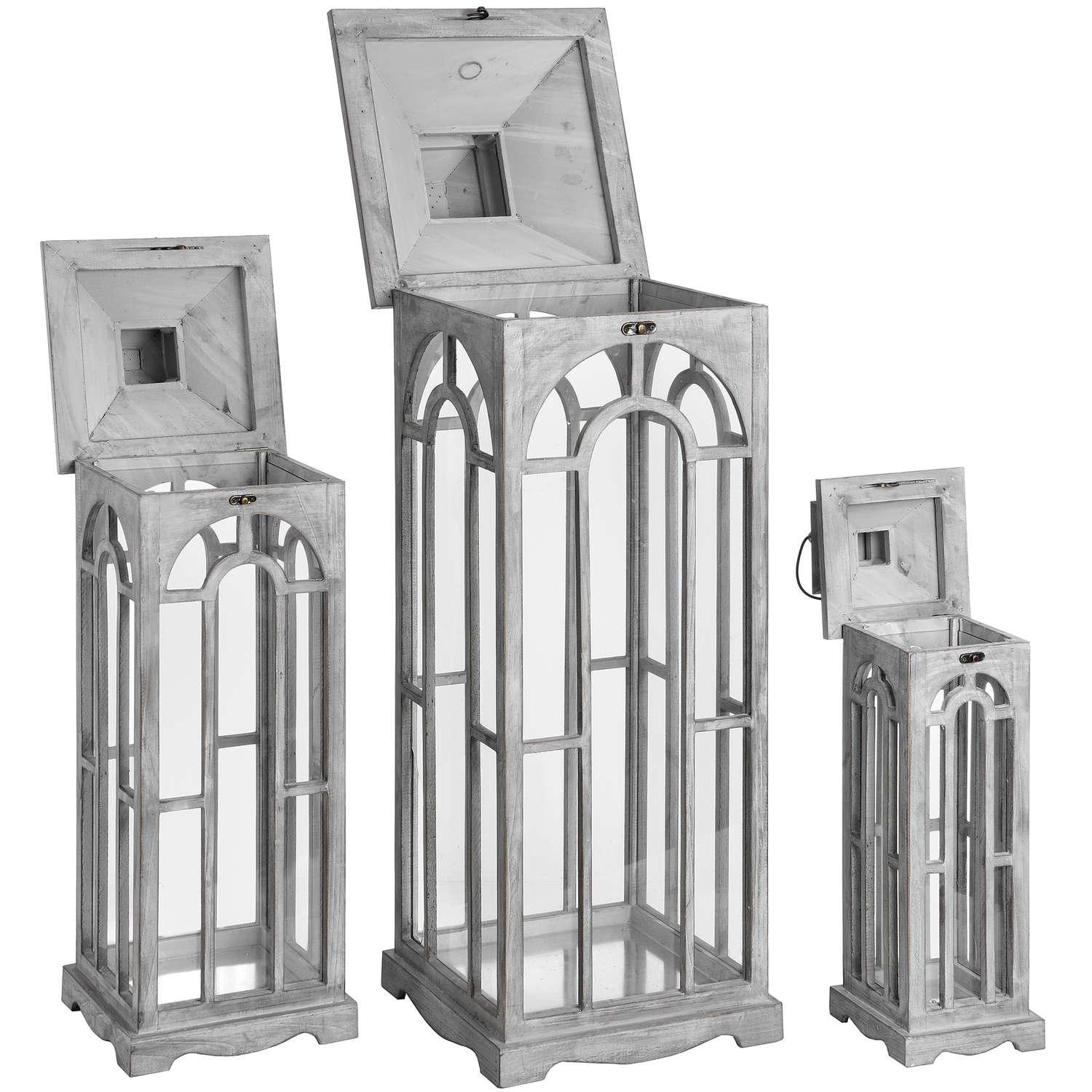 Set Of Three Wooden Lanterns With Archway Design - House of Altair