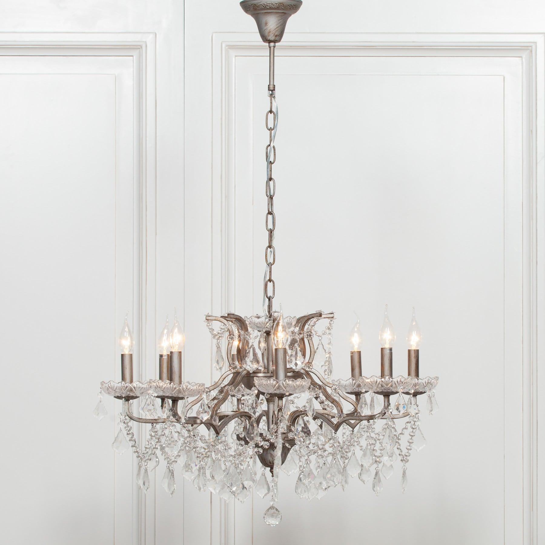 Silver 8 Branch Shallow Cut Glass Chandelier - House of Altair