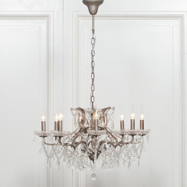 Silver 8 Branch Shallow Cut Glass Chandelier - House of Altair