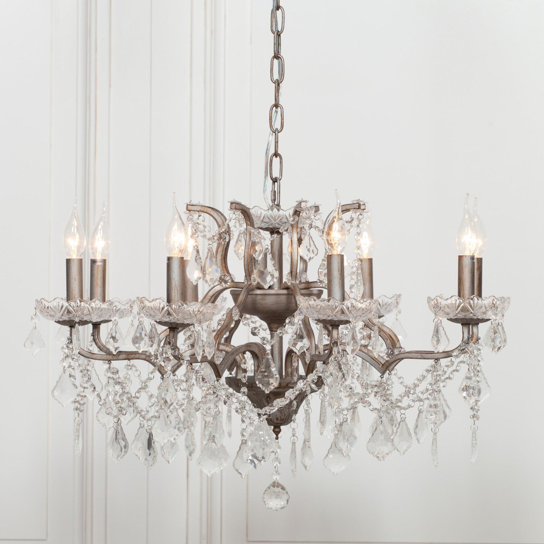 Silver 8 Branch Shallow Cut Glass Chandelier - House of Altair