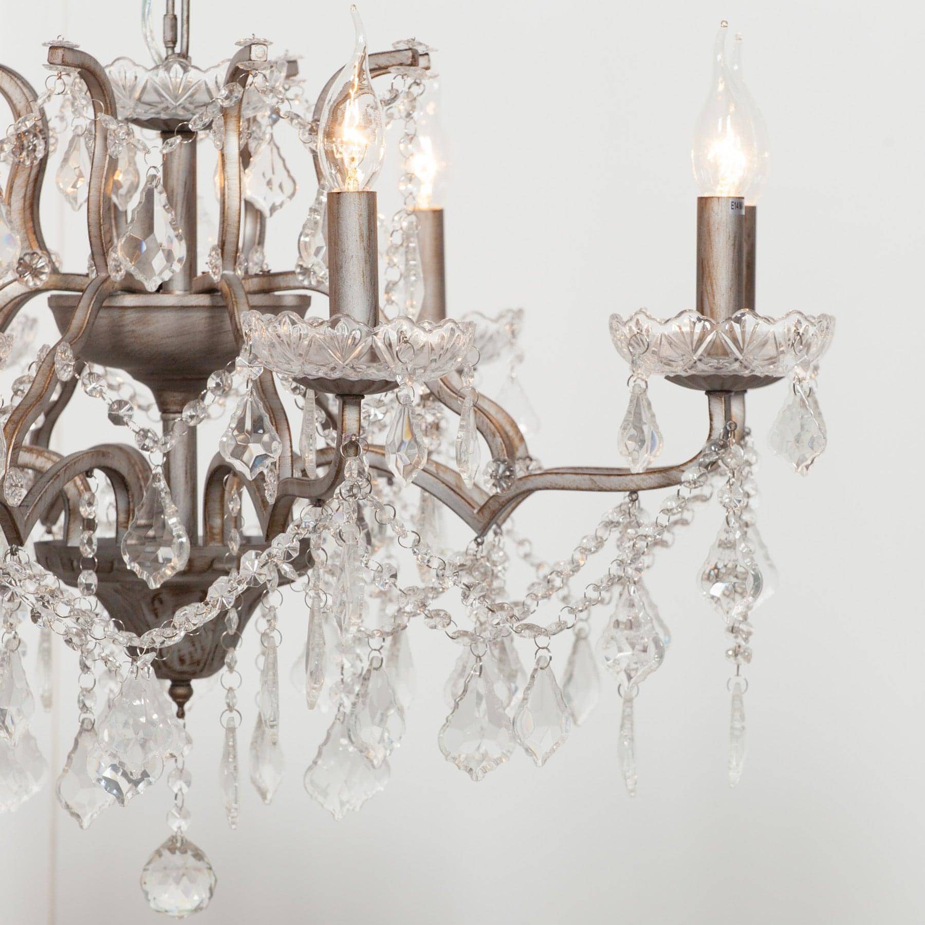 Silver 8 Branch Shallow Cut Glass Chandelier - House of Altair