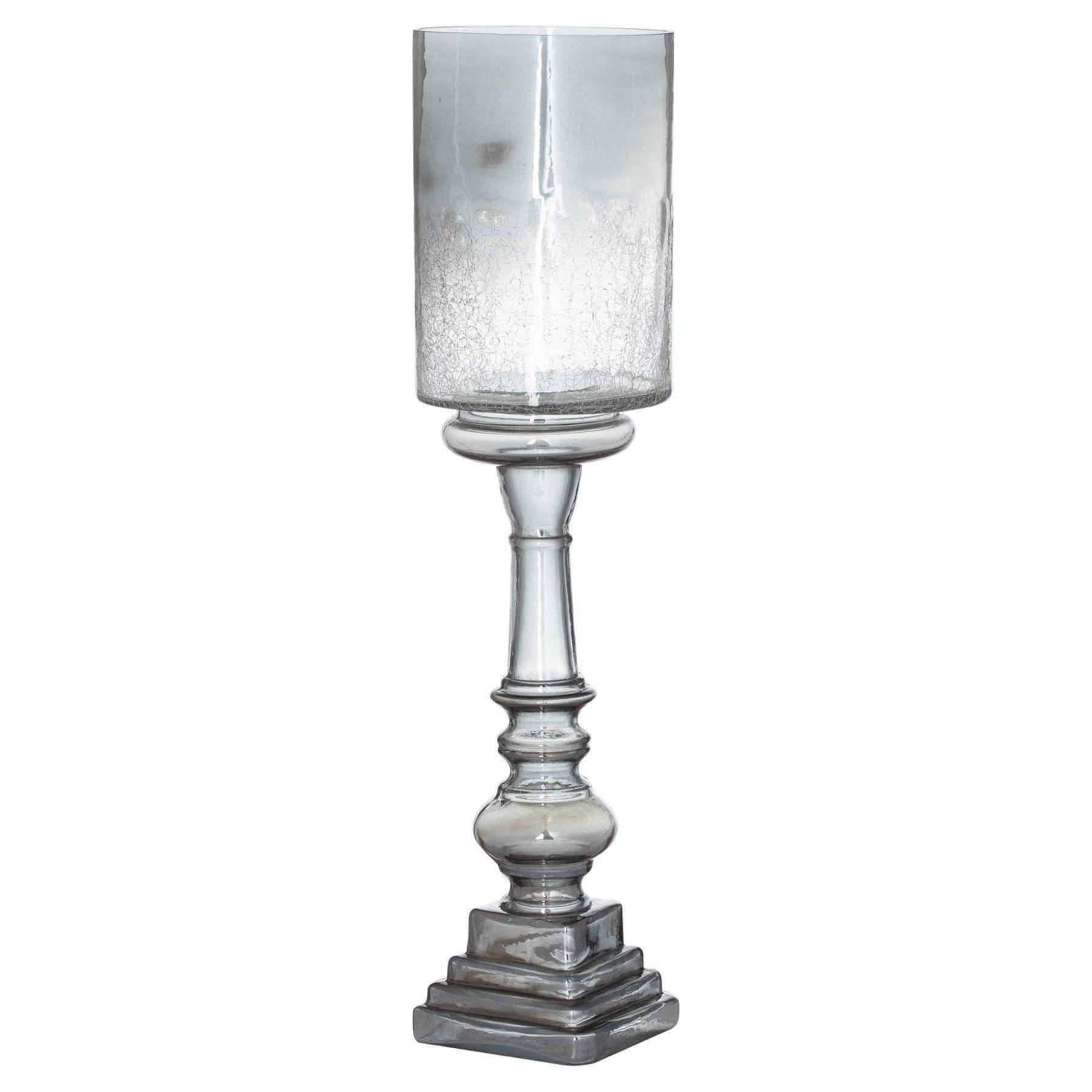 Silver Smoked Midnight Glass Top Tall Candle Pillar Holder - House of Altair