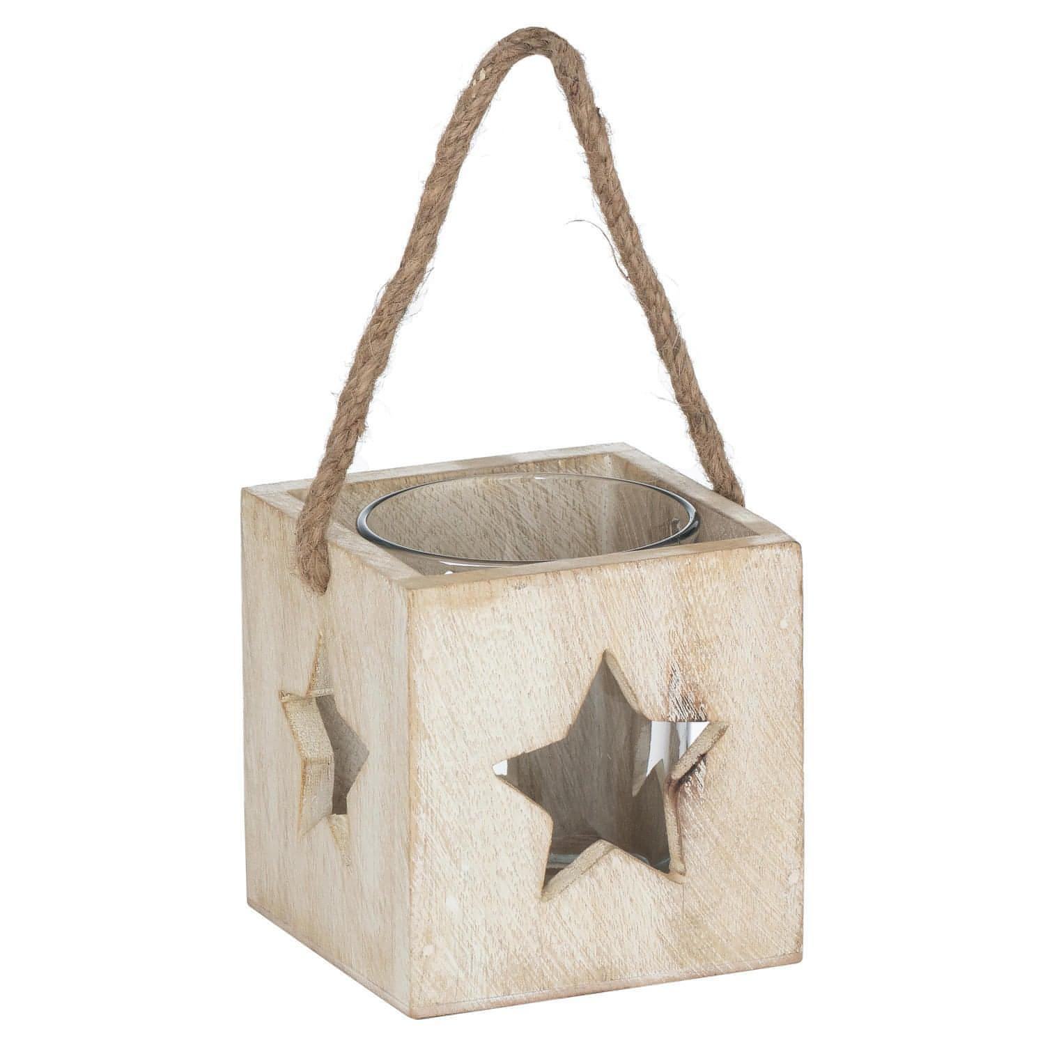 Washed Wood Star Tealight Candle Holder - House of Altair