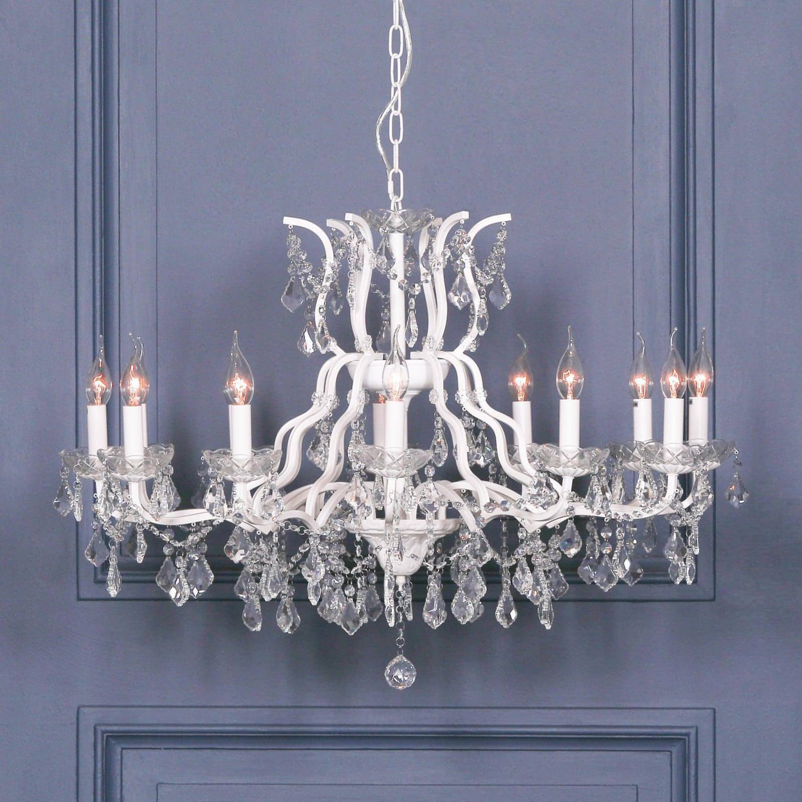 White 12 Branch Shallow Cut Glass Chandelier - House of Altair