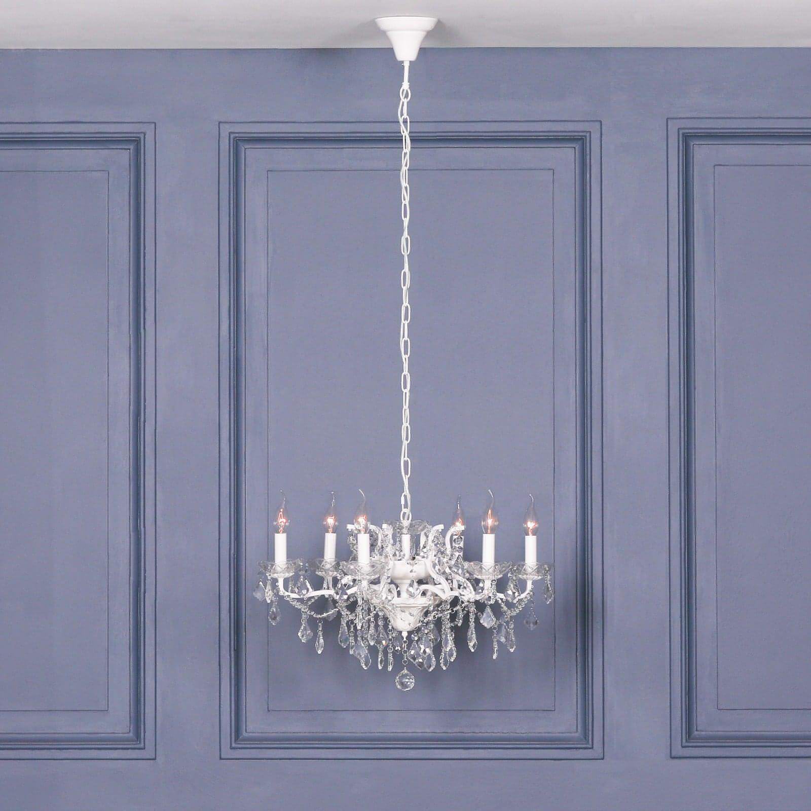 White 6 Branch Shallow Cut Glass Chandelier - House of Altair