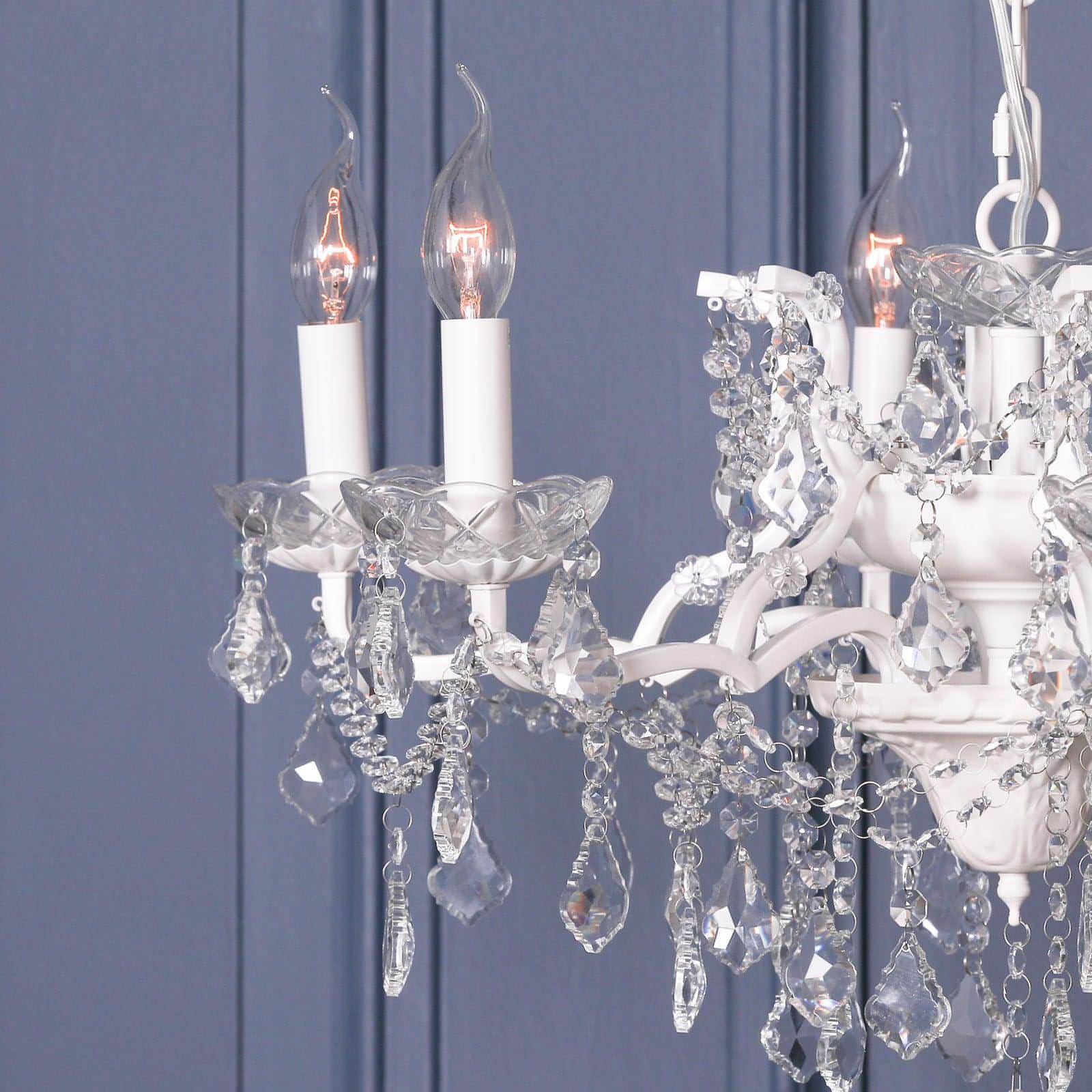 White 6 Branch Shallow Cut Glass Chandelier - House of Altair