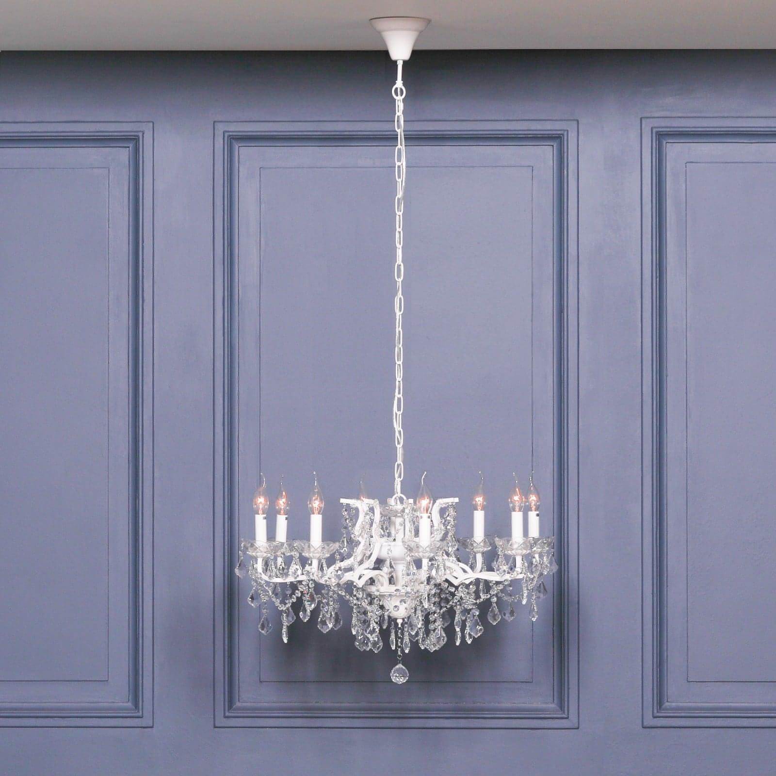 White 8 Branch Shallow Cut Glass Chandelier - House of Altair