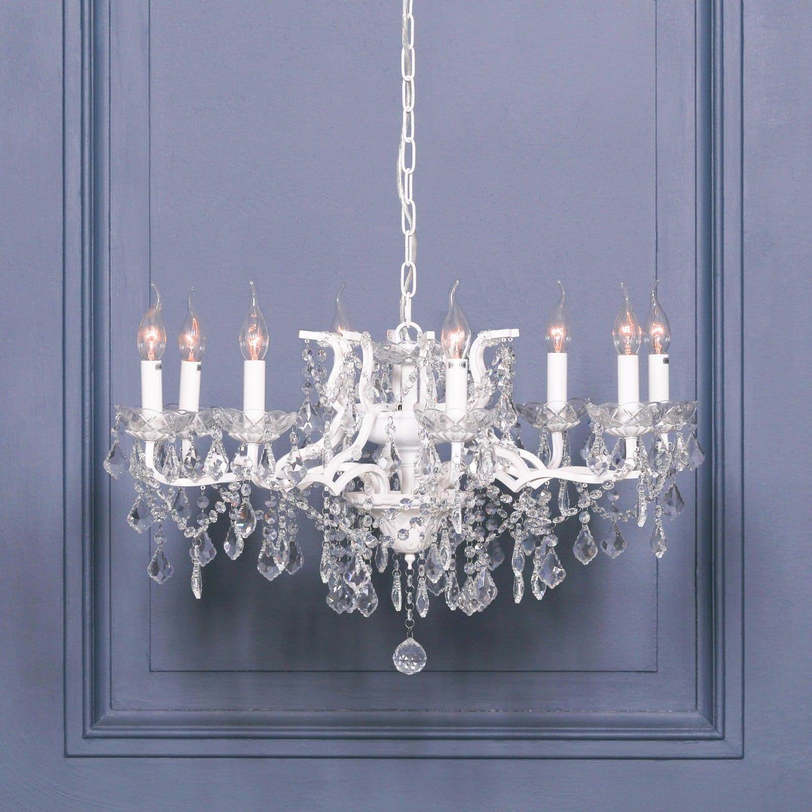 White 8 Branch Shallow Cut Glass Chandelier - House of Altair