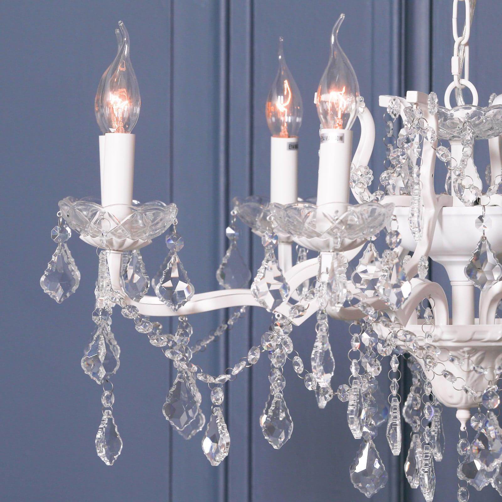 White 8 Branch Shallow Cut Glass Chandelier - House of Altair