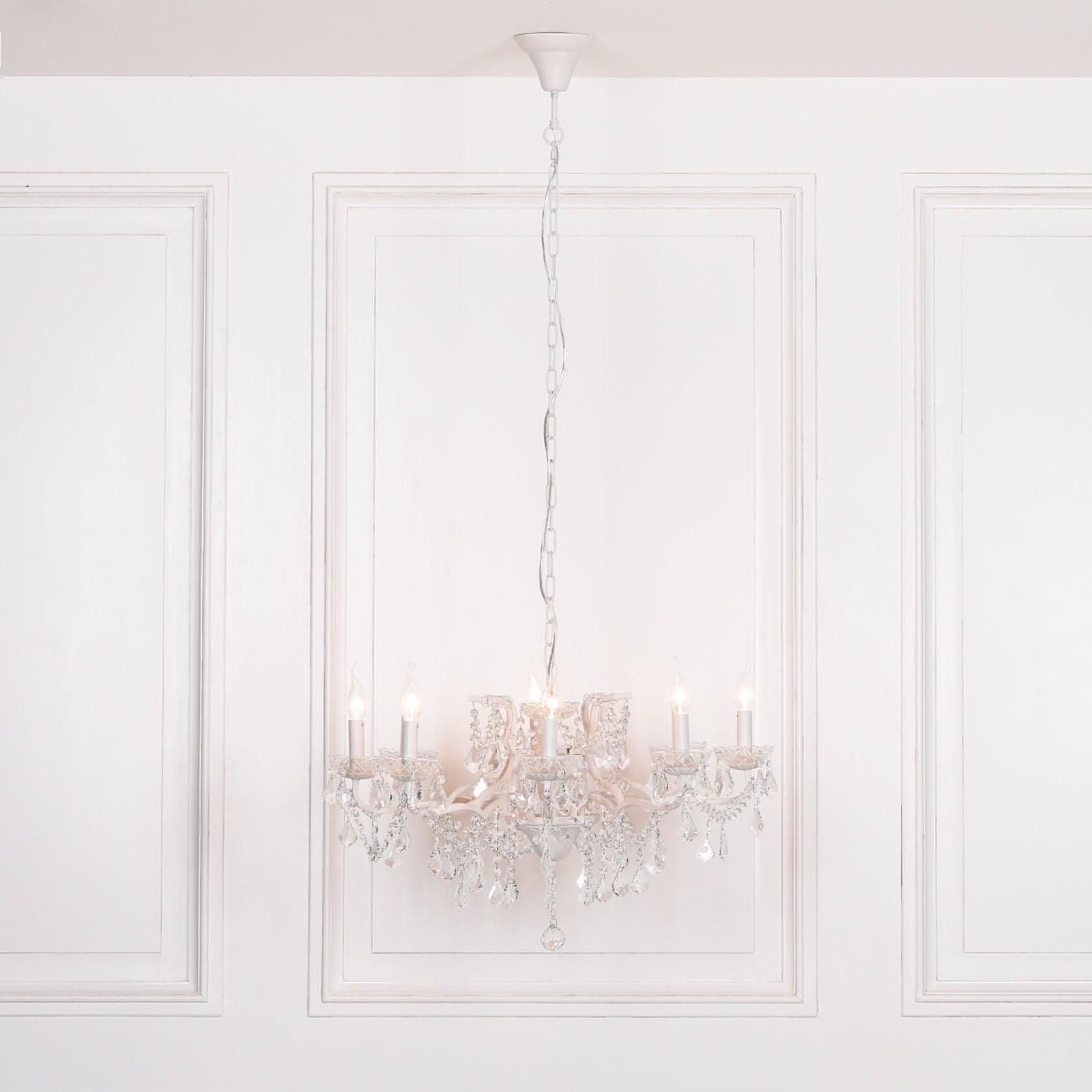 White 8 Branch Shallow Cut Glass Chandelier - House of Altair