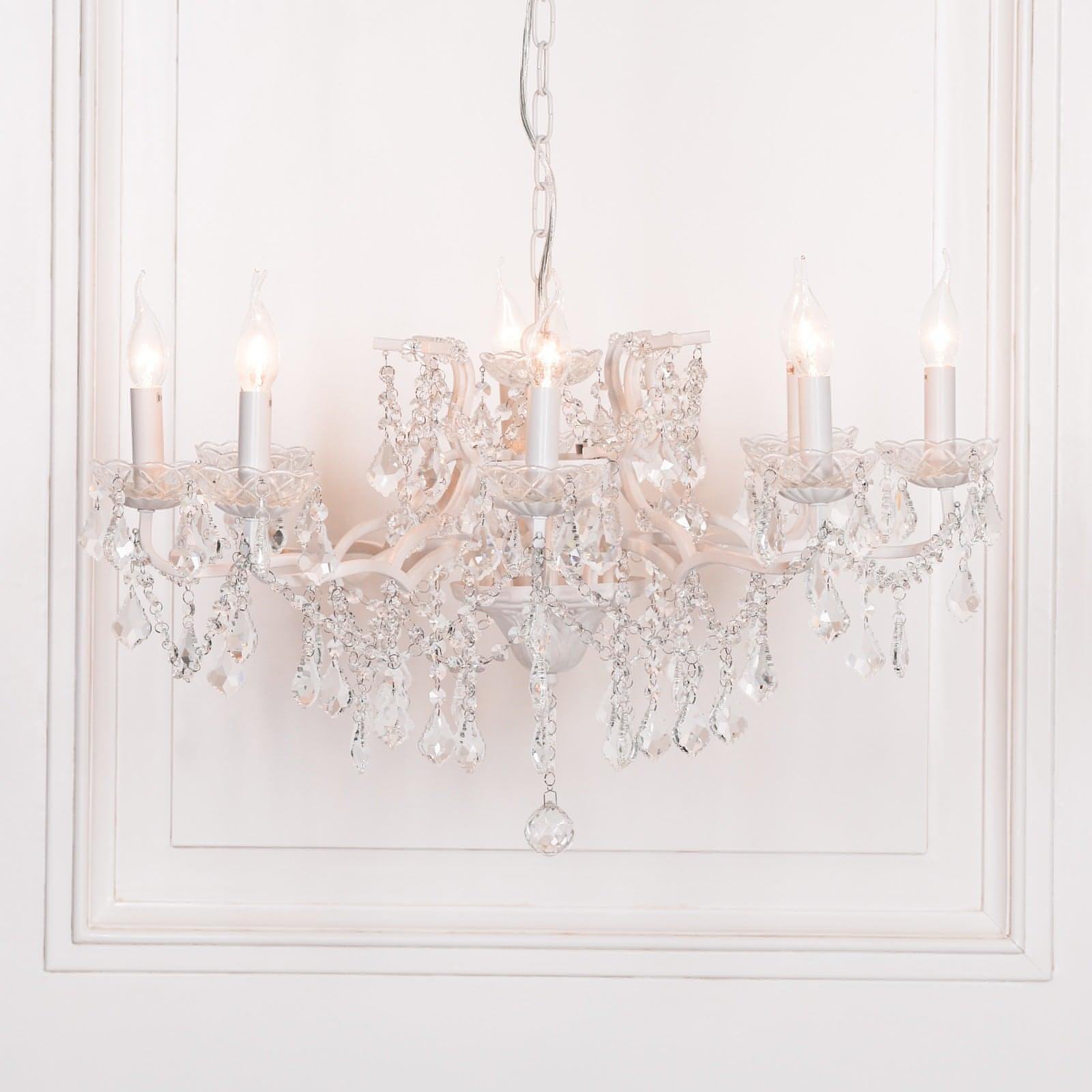 White 8 Branch Shallow Cut Glass Chandelier - House of Altair