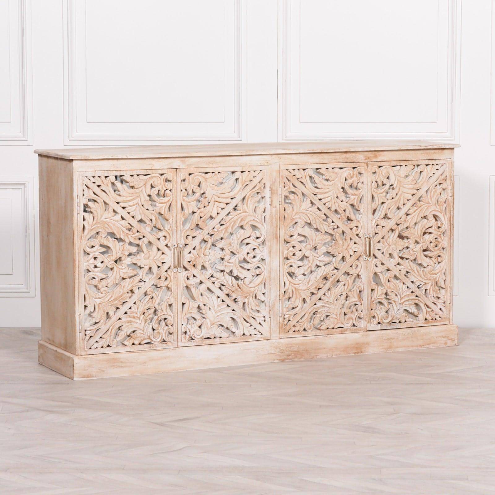 Wooden Ornate Carved Mirror Door Sideboard - House of Altair